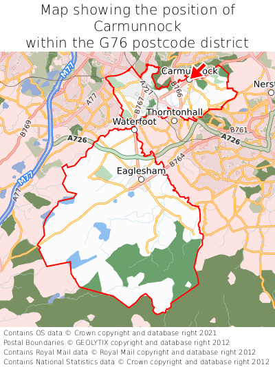 Map showing location of Carmunnock within G76