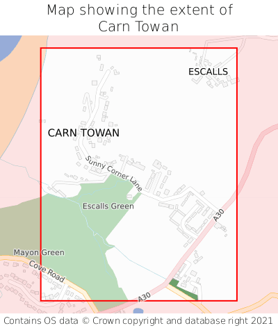 Map showing extent of Carn Towan as bounding box