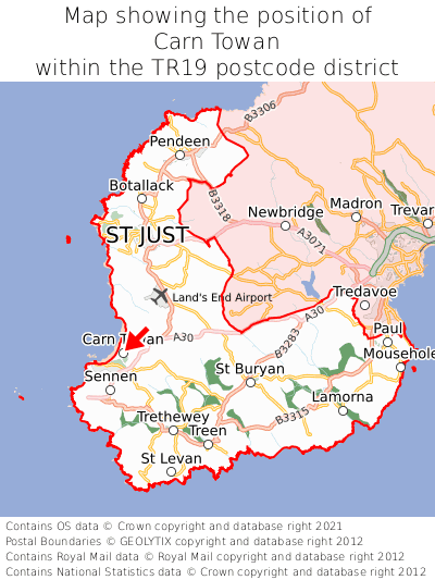 Map showing location of Carn Towan within TR19