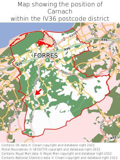 Map showing location of Carnach within IV36