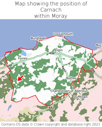 Map showing location of Carnach within Moray