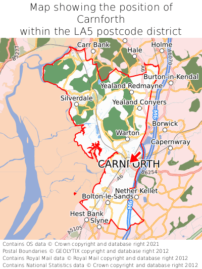 Map showing location of Carnforth within LA5