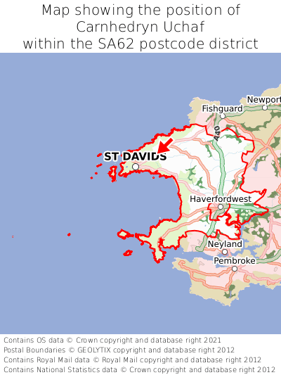 Map showing location of Carnhedryn Uchaf within SA62