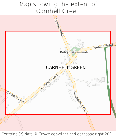 Map showing extent of Carnhell Green as bounding box