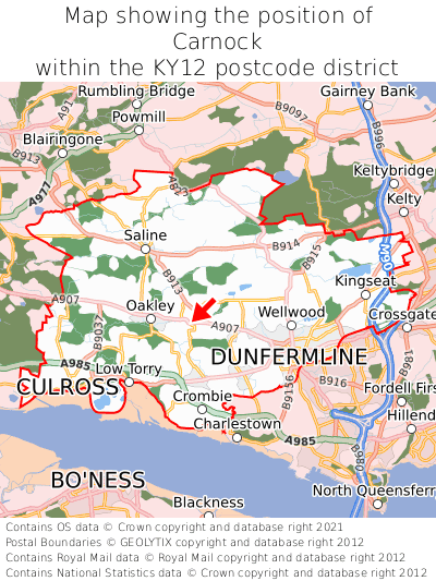 Map showing location of Carnock within KY12