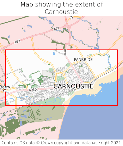 Map showing extent of Carnoustie as bounding box