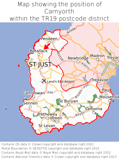 Map showing location of Carnyorth within TR19