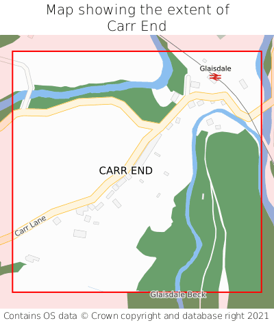 Map showing extent of Carr End as bounding box