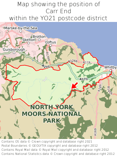Map showing location of Carr End within YO21