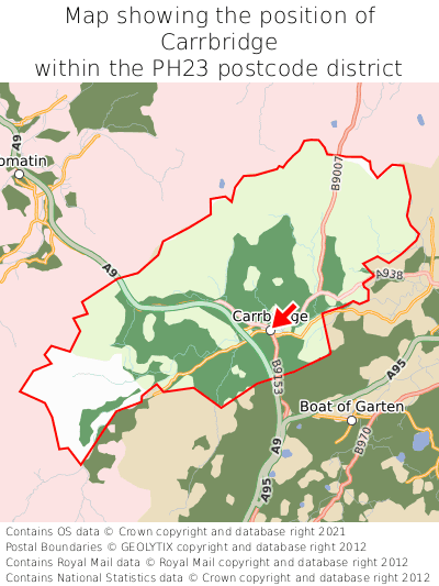 Map showing location of Carrbridge within PH23