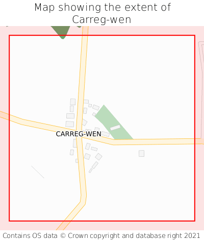Map showing extent of Carreg-wen as bounding box