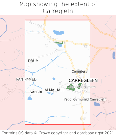 Map showing extent of Carreglefn as bounding box