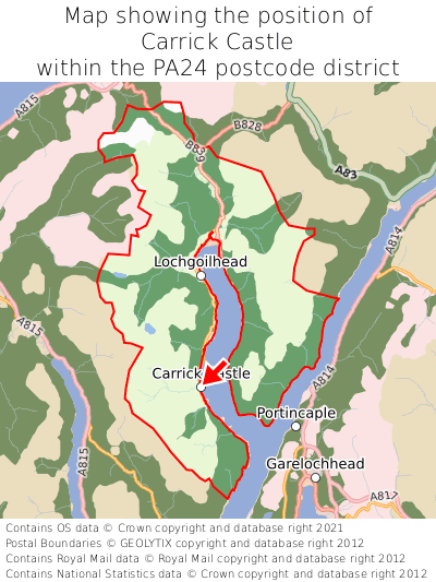 Map showing location of Carrick Castle within PA24