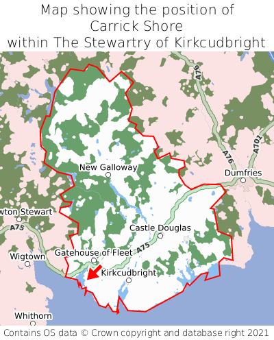 Map showing location of Carrick Shore within The Stewartry of Kirkcudbright