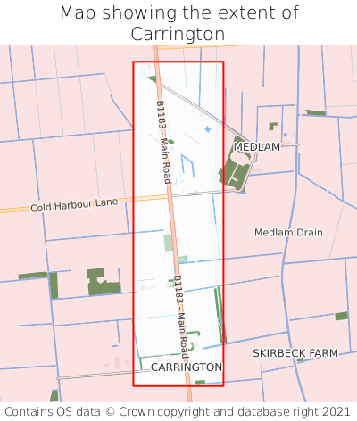 Map showing extent of Carrington as bounding box