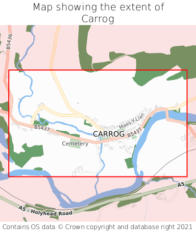Map showing extent of Carrog as bounding box