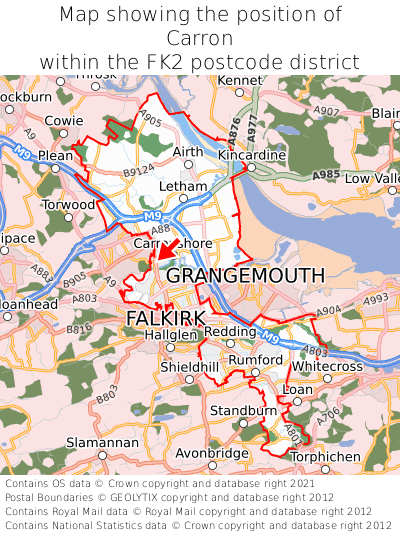 Map showing location of Carron within FK2