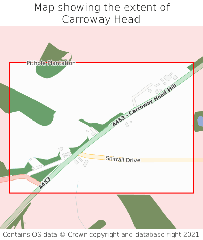 Map showing extent of Carroway Head as bounding box