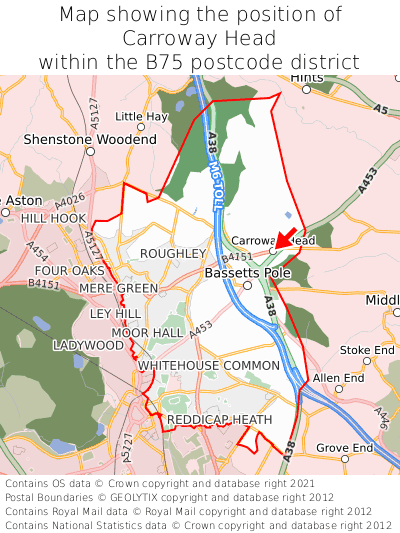 Map showing location of Carroway Head within B75