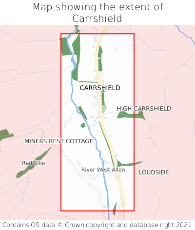 Map showing extent of Carrshield as bounding box