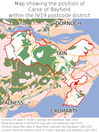 Map showing location of Carse of Bayfield within IV19