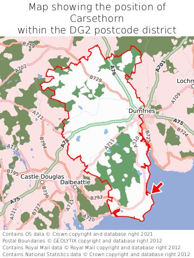 Map showing location of Carsethorn within DG2