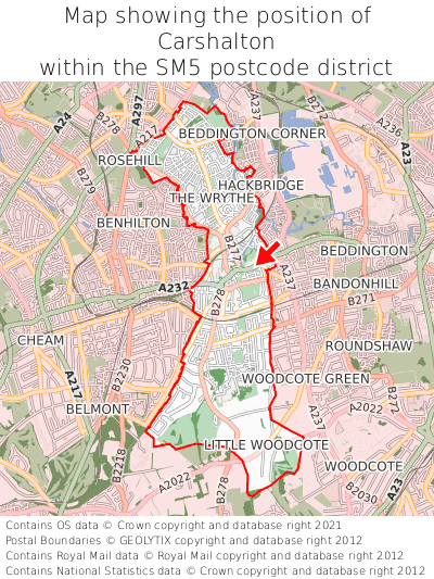 Map showing location of Carshalton within SM5