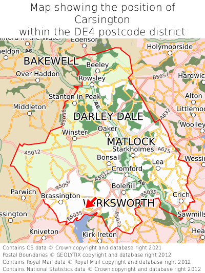 Map showing location of Carsington within DE4