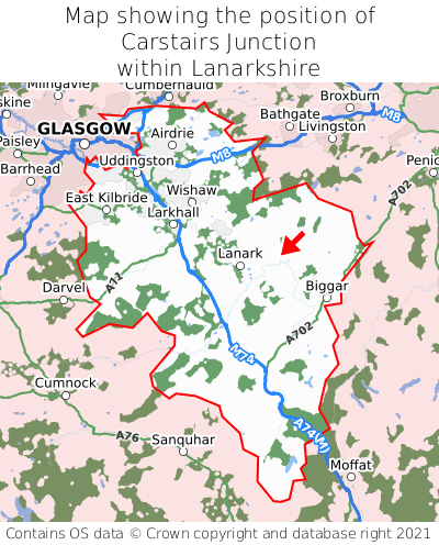Map showing location of Carstairs Junction within Lanarkshire