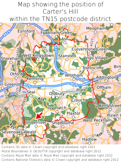 Map showing location of Carter's Hill within TN15