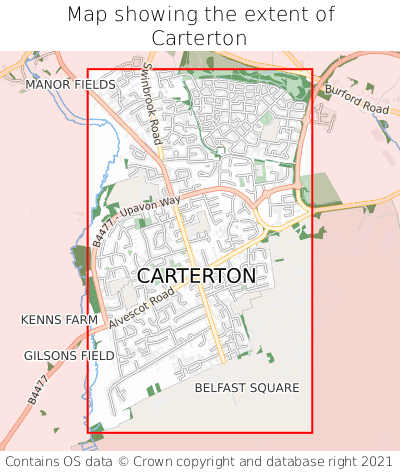 Map showing extent of Carterton as bounding box