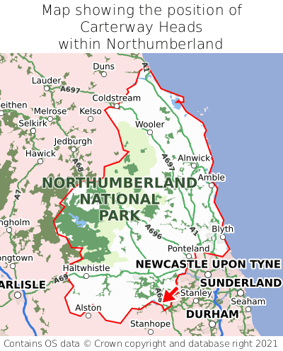 Map showing location of Carterway Heads within Northumberland