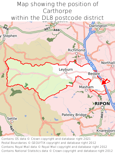 Map showing location of Carthorpe within DL8