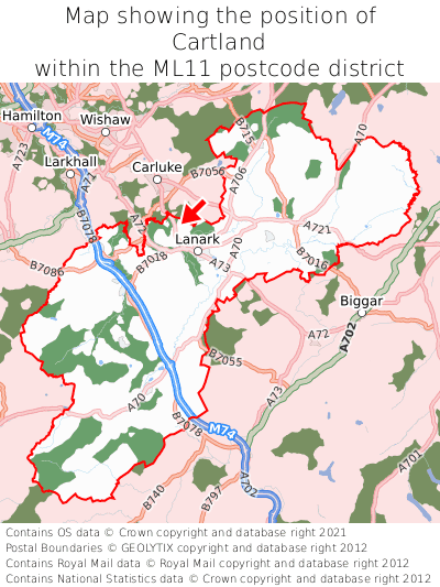 Map showing location of Cartland within ML11