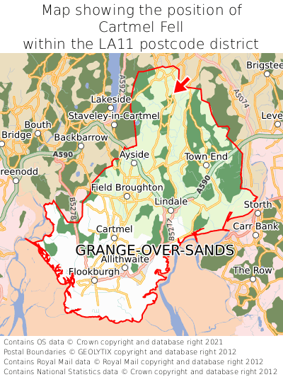 Map showing location of Cartmel Fell within LA11