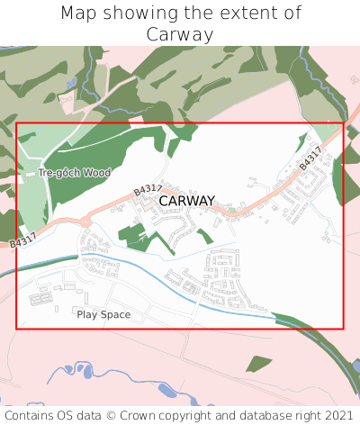 Map showing extent of Carway as bounding box