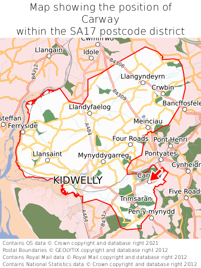 Map showing location of Carway within SA17