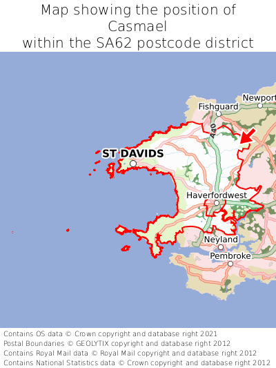 Map showing location of Casmael within SA62