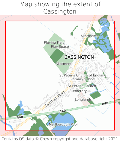 Map showing extent of Cassington as bounding box