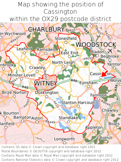 Map showing location of Cassington within OX29