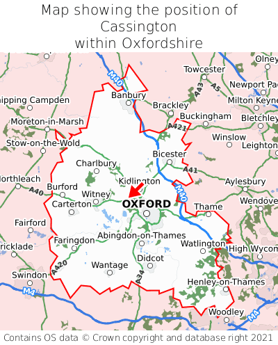 Map showing location of Cassington within Oxfordshire