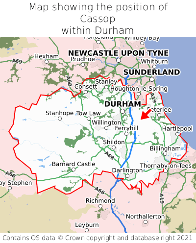 Map showing location of Cassop within Durham