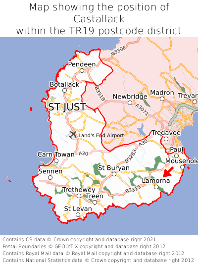 Map showing location of Castallack within TR19