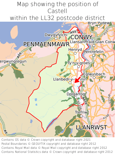 Map showing location of Castell within LL32