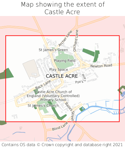 Map showing extent of Castle Acre as bounding box