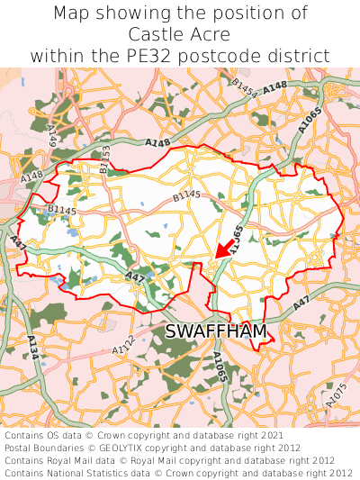 Map showing location of Castle Acre within PE32