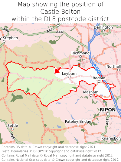 Map showing location of Castle Bolton within DL8