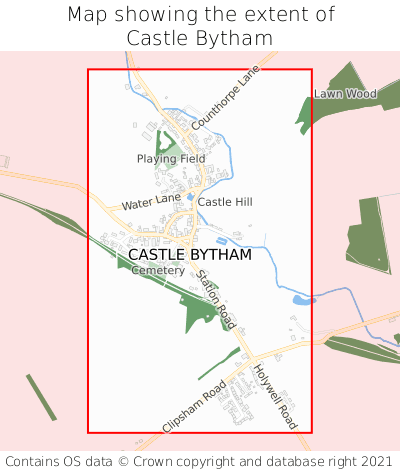 Map showing extent of Castle Bytham as bounding box