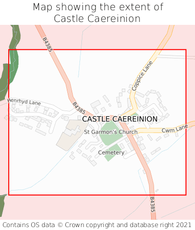 Map showing extent of Castle Caereinion as bounding box