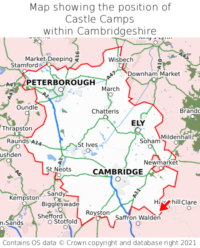 Map showing location of Castle Camps within Cambridgeshire